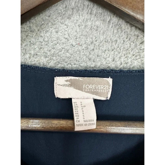 Forever 21 top womens small blue metallic weave sheer hem open back casual layer - Picture 3 of 5